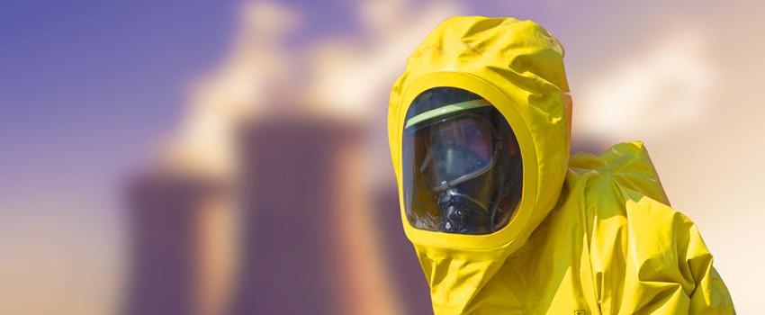 Man in hazmat suit